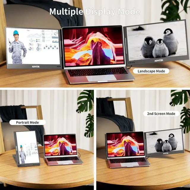 Alt view image 3 of 5 - Arvitek 15.6" Triple Monitor for Laptop, FHD 1080P Laptop Screen Extender 360° Rotation, Pro Screen Dual Monitor Extender for 12-16" Laptop(Mac,Wins,Android) Support Extend, Mirror, Portrait Mode