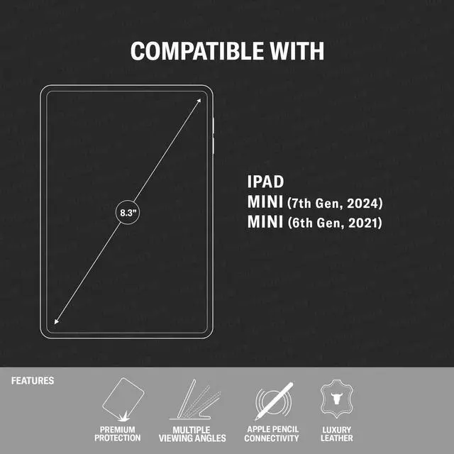 Alt view image 2 of 5 - TORRO Case Compatible with iPad mini 7/6  Genuine Leather iPad mini 7th / 6th Generation (2024/2021) Cover with Stand Function, Apple Pencil Connectivity and Wake Sleep Function (Tan)