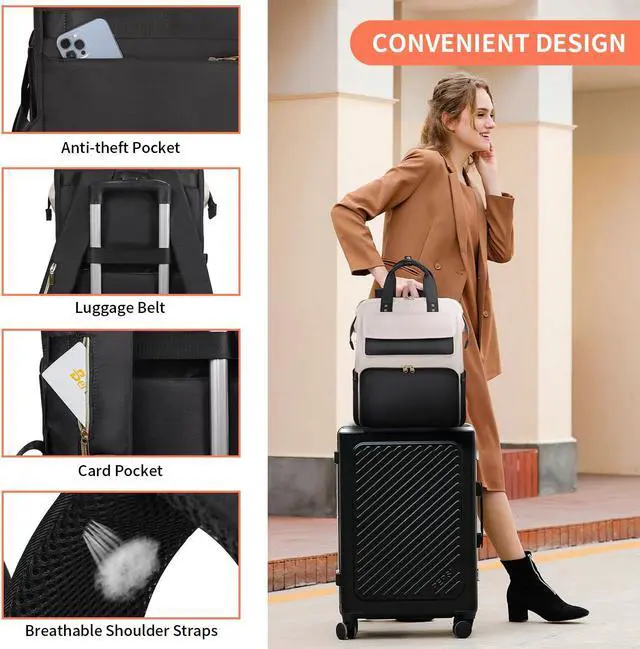 Alt view image 4 of 5 - BERTASCHE Lunch Backpack for Women, 15.6 Inch Laptop Backpack with Insulated Cooler Lunch box, Work Backpack for Teacher Nurse Travel College Picnic, Black-Beige