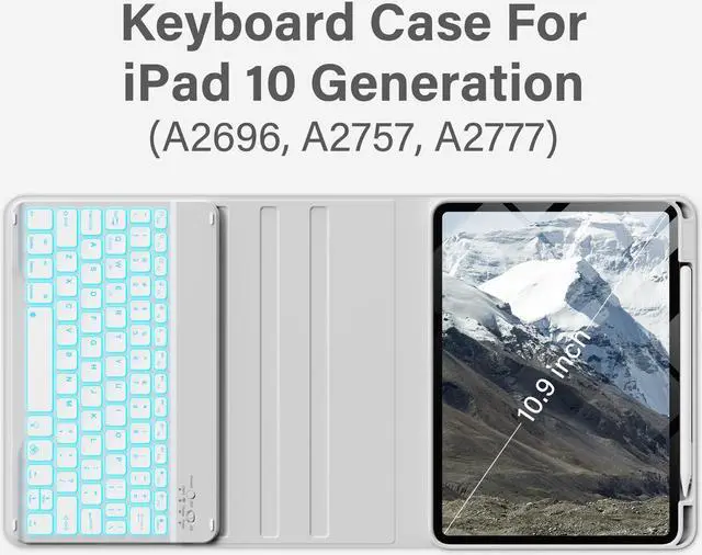 Alt view image 2 of 5 - BQDIYOO Case for iPad 11th/10th Generation with Keyboard, 11-inch A16 & 10.9 inch 7 Colors Backlit Wireless Bluetooth Keyboard Case with Pencil Holder, Cover for iPad 11/10 Gen 2025/2022, Gray
