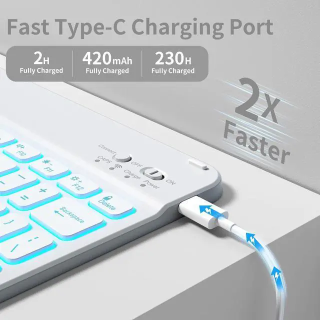 Alt view image 5 of 5 - BQDIYOO Case for iPad 11th/10th Generation with Keyboard, 11-inch A16 & 10.9 inch 7 Colors Backlit Wireless Bluetooth Keyboard Case with Pencil Holder, Cover for iPad 11/10 Gen 2025/2022, Gray