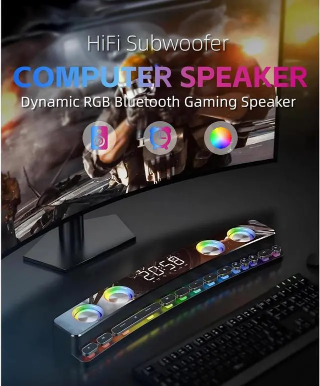 Alt view image 2 of 5 - SH39 Gaming Computer Speakers Dynamic RGB Gaming Speakers with Subwoofer Bluetooth Desktop Speaker, for Laptops Monitors Projectors Phones PC /5 (Black)