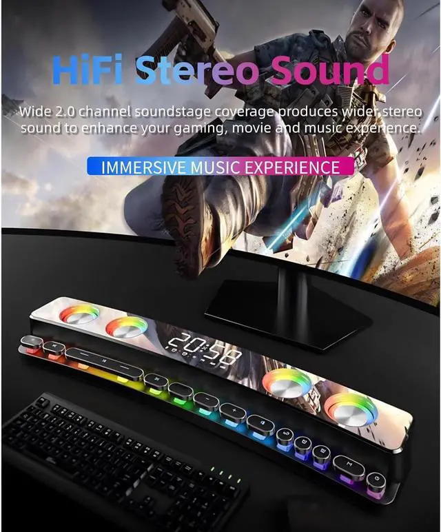 Alt view image 4 of 5 - SH39 Gaming Computer Speakers Dynamic RGB Gaming Speakers with Subwoofer Bluetooth Desktop Speaker, for Laptops Monitors Projectors Phones PC /5 (Black)