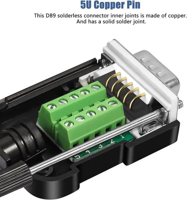 Alt view image 3 of 5 - Dbilida DB9 Solderless Connector (5Male+5Female), DB9 Breakout Connector RS232 D-SUB Serial to 9pin Port Terminal with Case