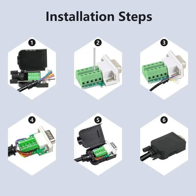 Alt view image 5 of 5 - Dbilida DB9 Solderless Connector (5Male+5Female), DB9 Breakout Connector RS232 D-SUB Serial to 9pin Port Terminal with Case