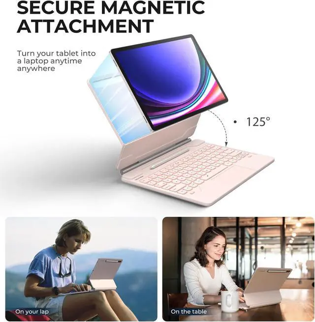 Alt view image 3 of 5 - Dexnor for Samsung Galaxy Tab S10+ Plus/S9+ Plus/S9 FE+ Plus/S8+ Plus/S7+ Plus/S7 FE Case with Keyboard 12.4" Floating Cantilever Magnetic Stand Multi-Touch Trackpad Backlit S Pen Holder - Pink