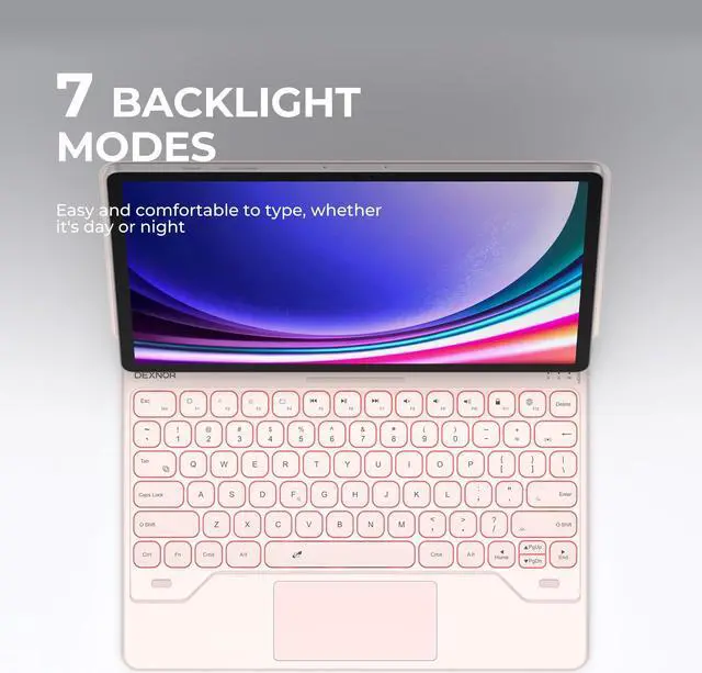 Alt view image 4 of 5 - Dexnor for Samsung Galaxy Tab S10+ Plus/S9+ Plus/S9 FE+ Plus/S8+ Plus/S7+ Plus/S7 FE Case with Keyboard 12.4" Floating Cantilever Magnetic Stand Multi-Touch Trackpad Backlit S Pen Holder - Pink