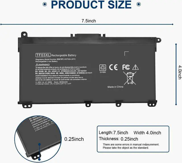 Alt view image 3 of 5 - TF03XL 920070-855 Battery for HP Pavilion 14-CD 14M-CD 15-CC 15T-CC 15-CD 15-CC023CL 15-CC154CL 15-CC060WM 15-CC152OD 15-CD040WM 17-AR050WM 17-AR007CA TF03041XL 920046-421 HSTNN-UB7J 11.55V 41.9WH