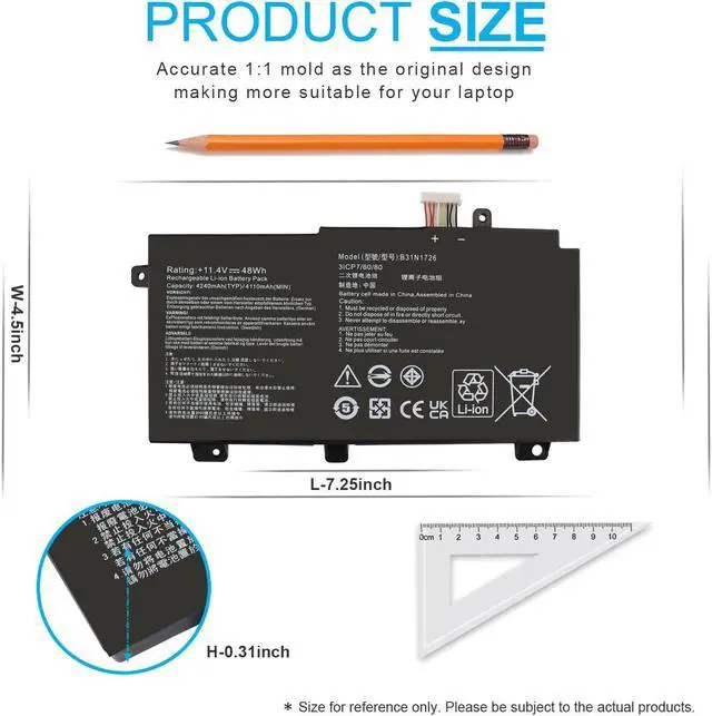 Alt view image 4 of 5 - B31N1726 Battery for ASUS TUF Gaming A15 FA506 FA506IU A17 FA706II FX504 FX504G FX504GD FX504GE FX504GM FX505 FX505DT FX505DV FX505DU FX505DY FX505GT FX505GE FX505GD FX505GM FX80 FX80G FX80GD FX86