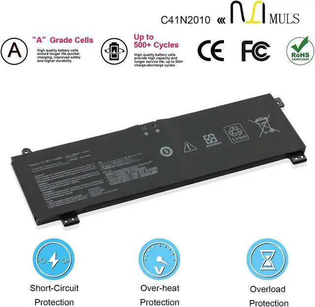 Alt view image 4 of 5 - MULS 56Wh C41N2010 Laptop Battery for ASUS ROG Strix G15 G513 G513IC G513IH G513QC G513QE ROG Strix G17 G713 G713QE Series 0B200-03890000 15.48V