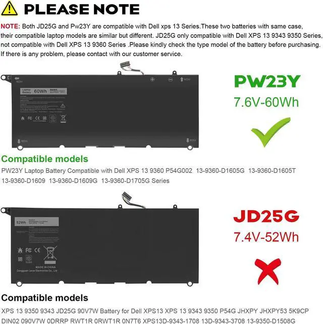 Alt view image 2 of 5 - Fancy Buying PW23Y 0PW23Y Laptop Battery for Dell XPS 13 9360 13-9360-D1605G 13-9360-D1605T 13-9360-D1609 13-9360-D1609G 13-9360-D1705G fits 0TP1GT TP1GT RNP72 0RNP72 P54G002