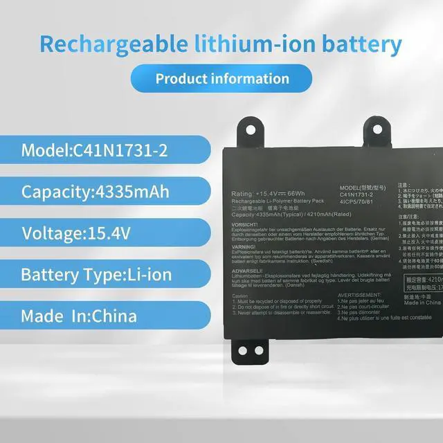 Alt view image 2 of 5 - C41N1731-2 Laptop Battery Compatible with Asus ROG Strix G15 G512 G512LV G512LU G512LW G512LWS Scar 15 G532LV G532LWS G532LW G17 G712LV G712LU G712LW G712LWS Scar 17 G732LW G732LV Series(15.4V 66Wh)