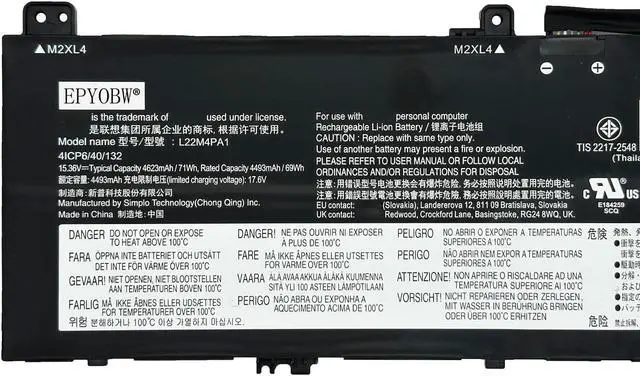 Alt view image 2 of 5 - EPYOBW L22M4PA1 Laptop Battery 71Wh 4623mAh 4-Cell 15.36V Compatible with Lenovo Yoga 7 14IRL8 14ARP8 16IRL8 16ARP8 / Yoga 7 2-in-1 14IML9 14AHP9 16IML9 16AHP9 Series 5B11K38966 L22C4PA1 L22D4PA1