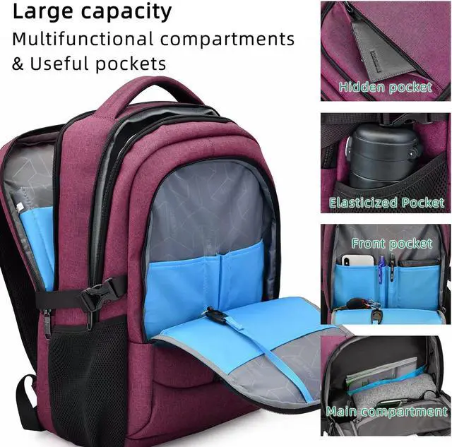 Alt view image 2 of 5 - DUSLANG 17 Inch Laptop Backpack for Travel Water Resistant College Backpack for Women Laptop Bag with USB Charging Port Work Backpack,Rose