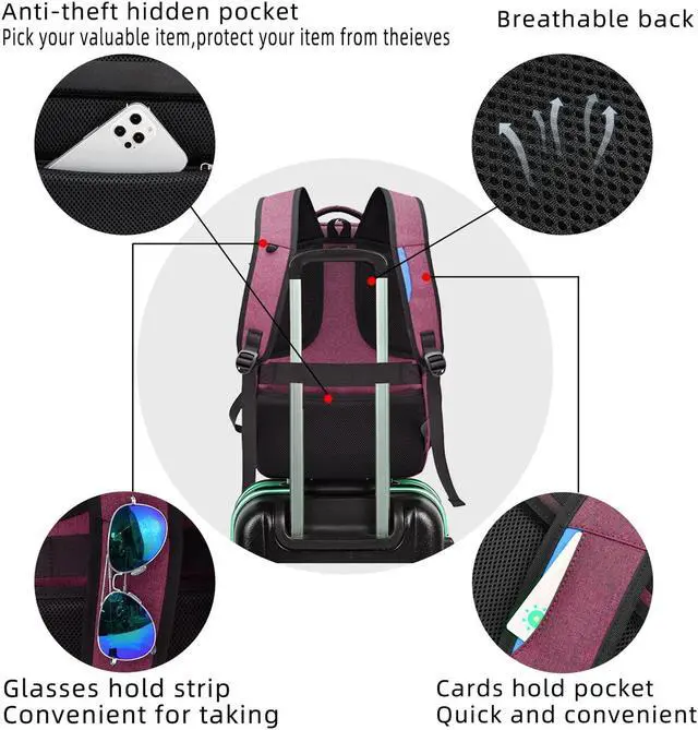 Alt view image 5 of 5 - DUSLANG 17 Inch Laptop Backpack for Travel Water Resistant College Backpack for Women Laptop Bag with USB Charging Port Work Backpack,Rose