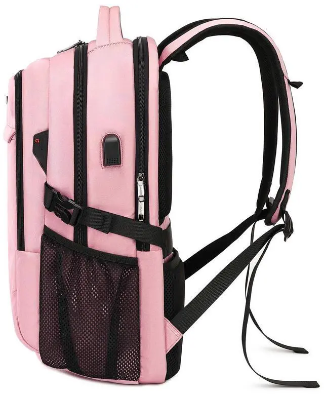 Alt view image 2 of 5 - DUSLANG 17 Inch Laptop Backpack for Travel Water Resistant College Backpack for Women Laptop Bag with USB Charging Port,Pink A