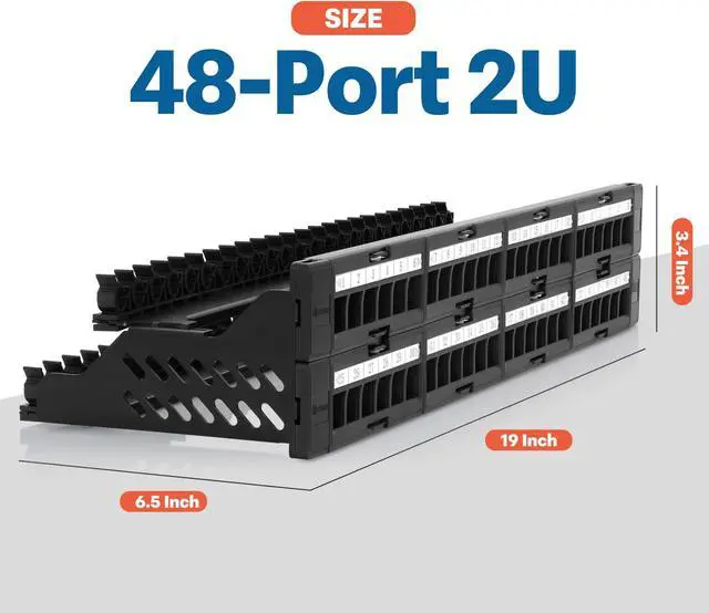 Alt view image 2 of 5 - Everest Media Solutions Bundle  2 Items: 48-Port Keystone Patch Panel + 50 Pack of RJ45 CAT6 Keystone Jacks - Green