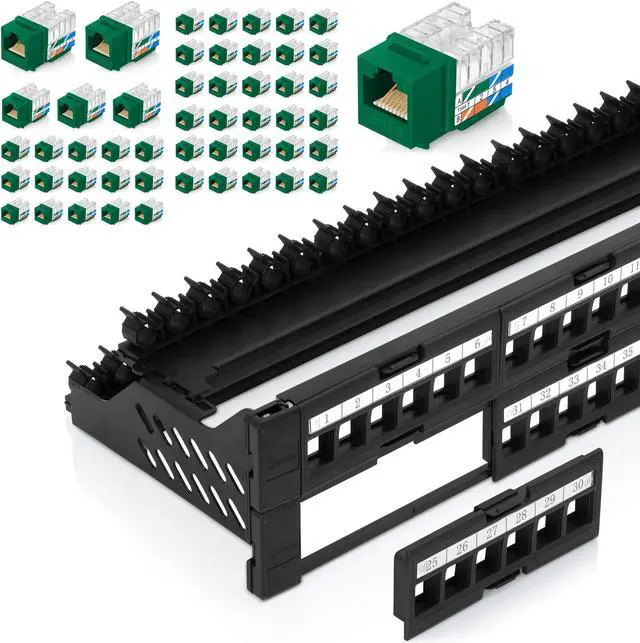 Main image of Everest Media Solutions Bundle  2 Items: 48-Port Keystone Patch Panel + 50 Pack of RJ45 CAT6 Keystone Jacks - Green