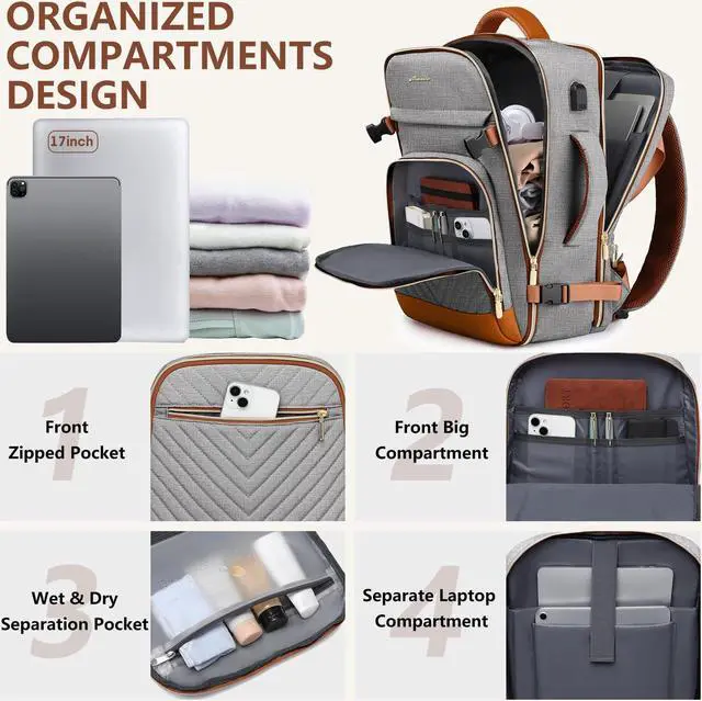 Alt view image 2 of 5 - Large Carry On Travel Backpack: Flight Approved 40L Waterproof Personal Item Daypack for Women Weekender Bag fit 17inch Laptop Luggage Backpack Traveling Business with USB Port and 3 Packing Cubes