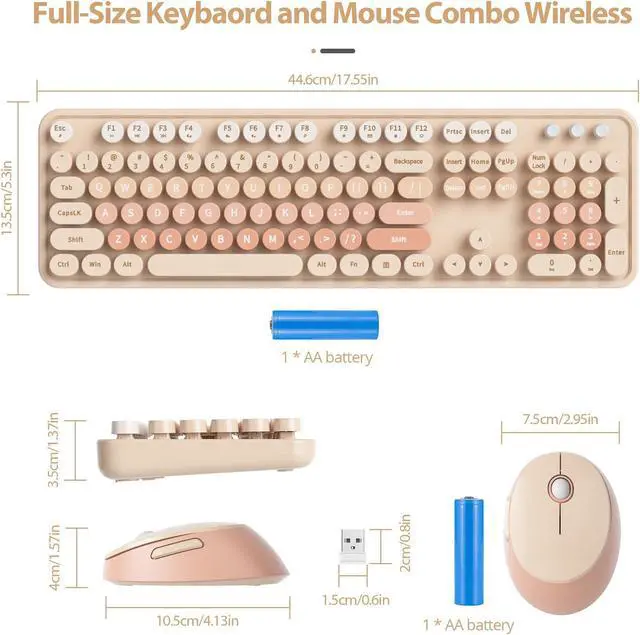 Alt view image 3 of 5 - Fogruaden Retro Typewriter Keyboard and Mouse Wireless, 2.4GHz Office Full-Sized Colorful Computer Keyboard with Number Pad and Cute Mouse for Windows PC Desktops Laptop