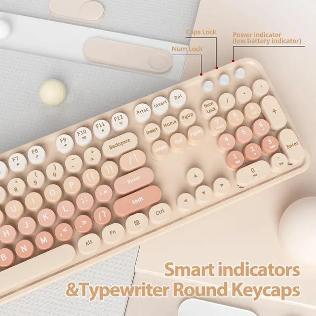 Alt view image 4 of 5 - Fogruaden Retro Typewriter Keyboard and Mouse Wireless, 2.4GHz Office Full-Sized Colorful Computer Keyboard with Number Pad and Cute Mouse for Windows PC Desktops Laptop