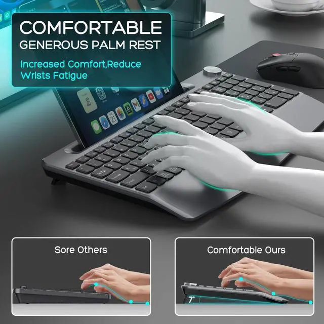 Alt view image 2 of 5 - GAMCATZ Ergonomic Wireless Keyboard and Mouse with Wrist RestPhone Holder - 2.4GHz Full-Sized Low-Profile Quiet Wireless Mouse and Keyboard Combo for Computer, Laptop, PC, Mac-Grey