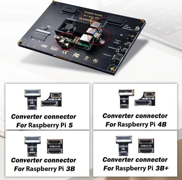 Alt view image 5 of 5 - GeeekPi 10.1 inch Capacitive Touchscreen for Raspberry Pi, HDMI Monitor IPS 1024X600 LCD Display with Dual-Speaker for Raspberry Pi 5/4B/3B+/3B/B+, with Mount Hole to Install Raspberry Pi Board