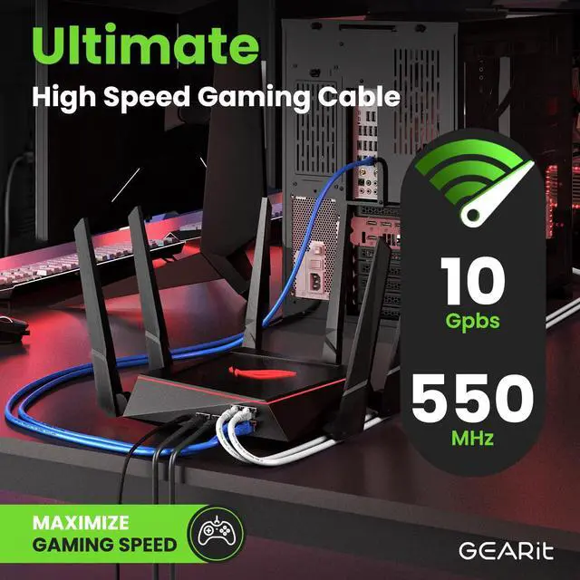 Alt view image 5 of 5 - GEARit Cat 6 Ethernet Cable (5-Pack 100 Feet) Cat6 Network Patch, 10Gbps, RJ45, Snagless Cord, Gold-Plated Connectors, Internet for PC, TV, Tablet, Router, Printer, Servers, IT Data Center - Black
