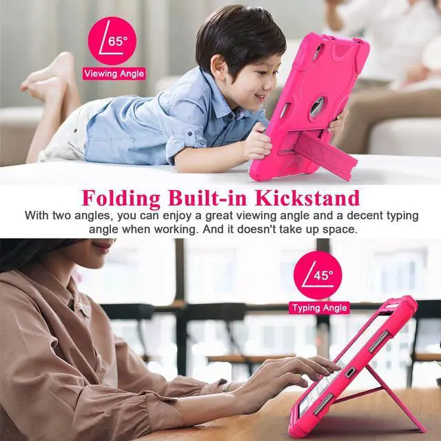 Alt view image 4 of 5 - Grifobes for iPad 11-inch (A16) 2025 / 10th Generation Case 10.9 inch 2022, iPad 11th / 10th Case with Pencil Holder Heavy Duty Rugged Protective Cover with Kickstand for Girls Kids Hot Pink