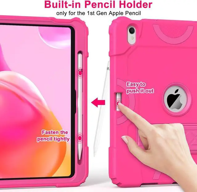 Alt view image 5 of 5 - Grifobes for iPad 11-inch (A16) 2025 / 10th Generation Case 10.9 inch 2022, iPad 11th / 10th Case with Pencil Holder Heavy Duty Rugged Protective Cover with Kickstand for Girls Kids Hot Pink