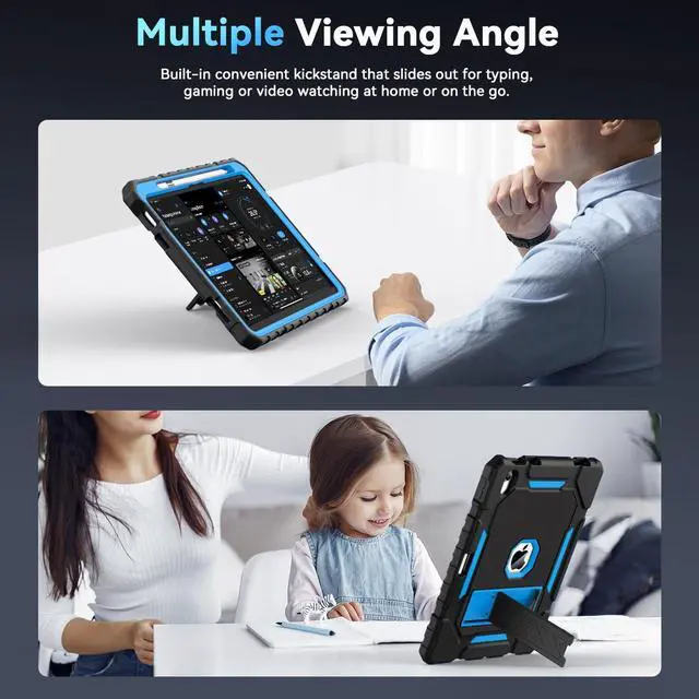 Alt view image 5 of 5 - Grifobes for iPad A16 Case 11th Generation 11 inch 2025 / iPad 10th Generation Case 10.9 inch 2022, Heavy Duty Military Grade Shockproof Cover with Pencil Holder for i Pad 11/10 (Black+Blue)