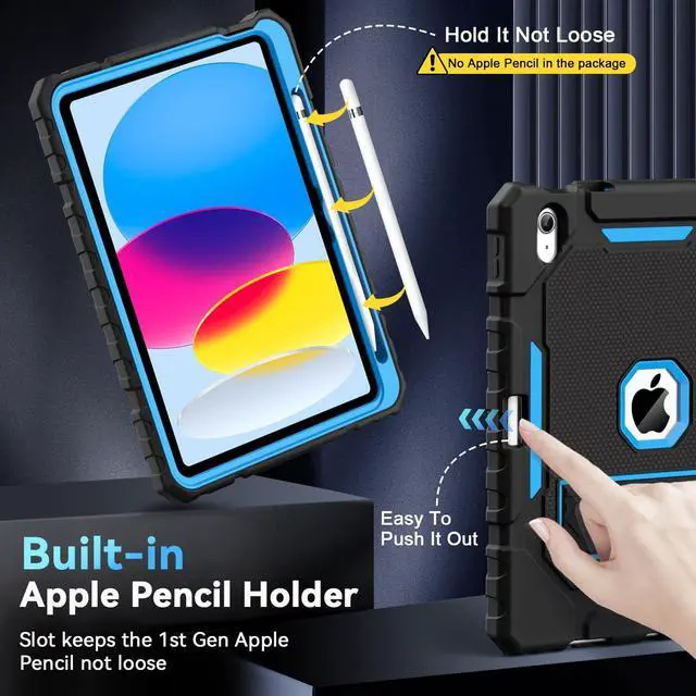 Alt view image 3 of 5 - Grifobes for iPad A16 Case 11th Generation 11 inch 2025 / iPad 10th Generation Case 10.9 inch 2022, Heavy Duty Military Grade Shockproof Cover with Pencil Holder for i Pad 11/10 (Black+Blue)