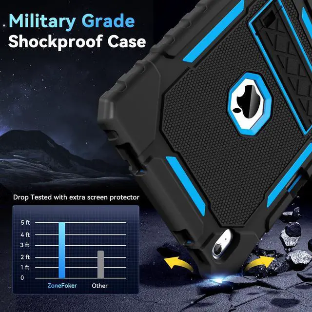 Alt view image 4 of 5 - Grifobes for iPad A16 Case 11th Generation 11 inch 2025 / iPad 10th Generation Case 10.9 inch 2022, Heavy Duty Military Grade Shockproof Cover with Pencil Holder for i Pad 11/10 (Black+Blue)