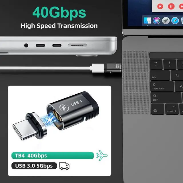 Alt view image 3 of 5 - HanCenDa 140W Magnetic USB-C Adapter (4 Pack), 8K Video Display, 40Gbps Data Transfer, 180¬ Rotation, for Thunderbolt 4, MacBook Pro/Air & More Type C Devices