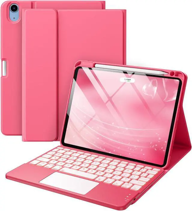 Main image of Harvopu Compatible with iPad Air 11 Inch & Air 5th/ Air 4th Generation Case with Keyboard - Multi-Touch Trackpad, 7-Color Backlit, Detachable Folio Cover for Air 11-inch M3/M2 (2025/2024) (Pink)
