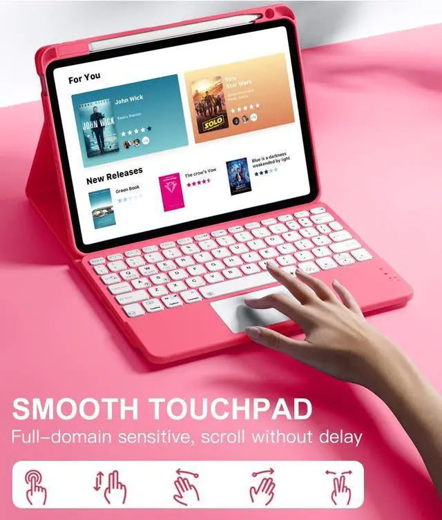 Alt view image 3 of 5 - Harvopu Compatible with iPad Air 11 Inch & Air 5th/ Air 4th Generation Case with Keyboard - Multi-Touch Trackpad, 7-Color Backlit, Detachable Folio Cover for Air 11-inch M3/M2 (2025/2024) (Pink)