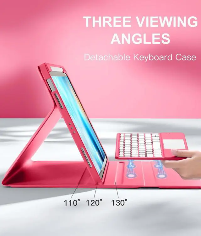 Alt view image 4 of 5 - Harvopu Compatible with iPad Air 11 Inch & Air 5th/ Air 4th Generation Case with Keyboard - Multi-Touch Trackpad, 7-Color Backlit, Detachable Folio Cover for Air 11-inch M3/M2 (2025/2024) (Pink)