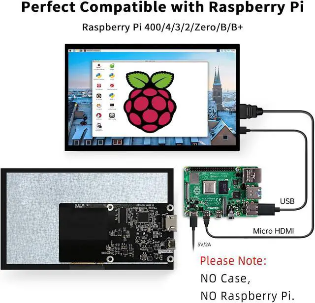 Alt view image 4 of 5 - HMTECH Raspberry Pi Screen 7 Inch Small Monitor 1024x600 HDMI Monitor 16:9 IPS LCD Screen Display for Raspberry Pi 4/3/2/Zero/B/B+ Win11/10/8/7, Free-Driver