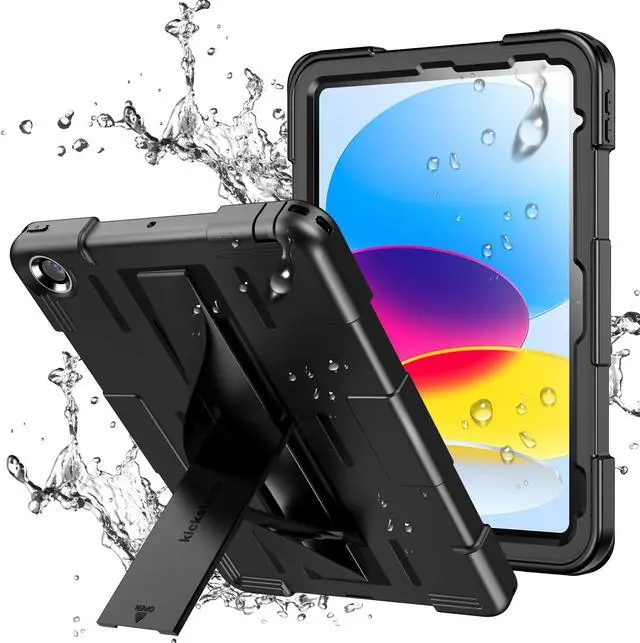 Main image of Hualele for iPad 10th Generation Case 10.9 inch Waterproof,Full Body Rugged Shockproof Dustproof Protective with Built-in Screen Protector,Elastic Hand Strap & Invisible Kickstand,Black