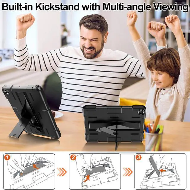 Alt view image 4 of 5 - Hualele for iPad 10th Generation Case 10.9 inch Waterproof,Full Body Rugged Shockproof Dustproof Protective with Built-in Screen Protector,Elastic Hand Strap & Invisible Kickstand,Black
