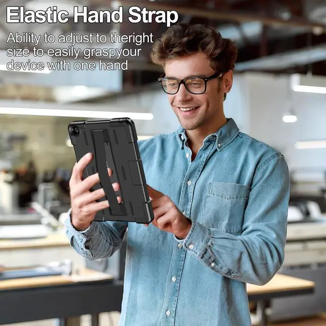 Alt view image 5 of 5 - Hualele for iPad 10th Generation Case 10.9 inch Waterproof,Full Body Rugged Shockproof Dustproof Protective with Built-in Screen Protector,Elastic Hand Strap & Invisible Kickstand,Black