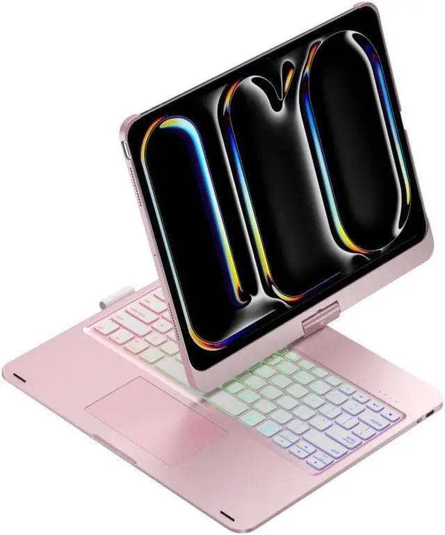 Main image of kaidisen 360° Rotatable Keyboard Compatible with iPad Pro 11 inch (M4, 2024) Keyboard Case with Touchpad and 7 Color Backlight Foldable Backlit 360 Rotating,Rose Gold