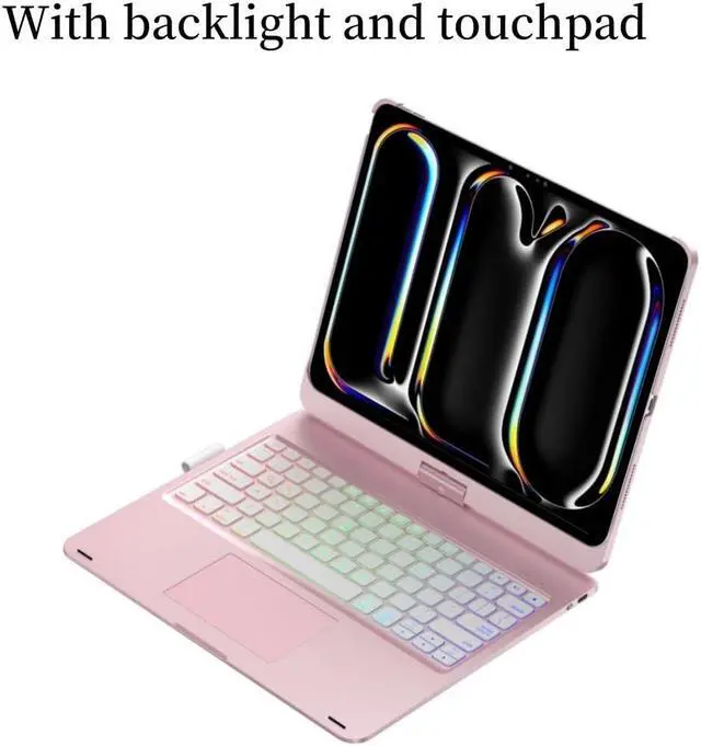 Alt view image 3 of 5 - kaidisen 360° Rotatable Keyboard Compatible with iPad Pro 11 inch (M4, 2024) Keyboard Case with Touchpad and 7 Color Backlight Foldable Backlit 360 Rotating,Rose Gold