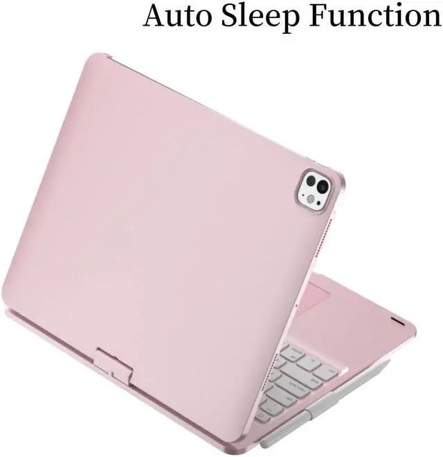 Alt view image 5 of 5 - kaidisen 360° Rotatable Keyboard Compatible with iPad Pro 11 inch (M4, 2024) Keyboard Case with Touchpad and 7 Color Backlight Foldable Backlit 360 Rotating,Rose Gold