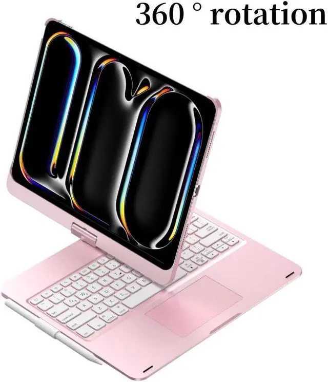 Alt view image 4 of 5 - kaidisen 360° Rotatable Keyboard Compatible with iPad Pro 11 inch (M4, 2024) Keyboard Case with Touchpad and 7 Color Backlight Foldable Backlit 360 Rotating,Rose Gold