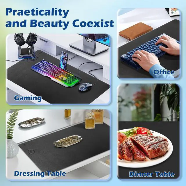 Alt view image 3 of 5 - Wireless Charging Desk Mat with Desk Pad for Desktop Charging Large Mouse Pad Waterproof Leather Computer Mat Mouse Pad Non-Slip Protector on Top of Desks for Keyboard and Mouse (black-l, 32*16inch)