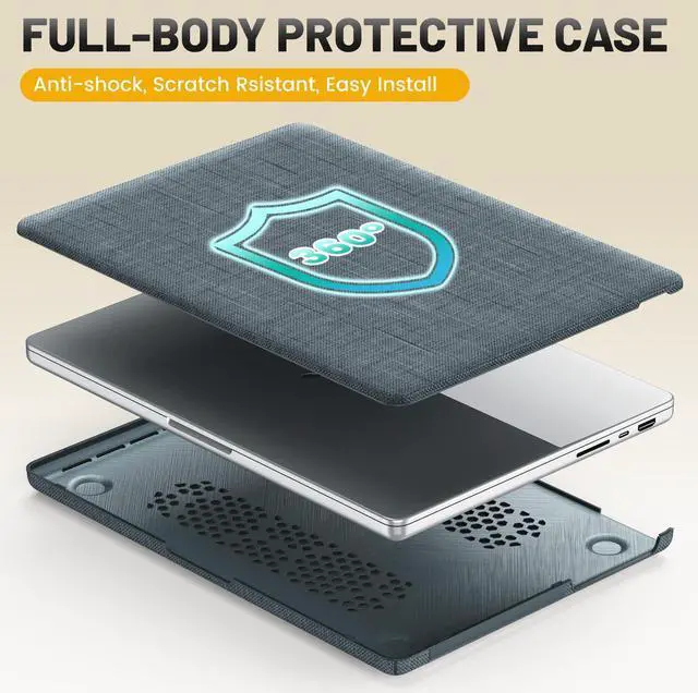 Alt view image 3 of 5 - HXCASEAC Case Compatible with MacBook Pro 14 inch Case 2024 2023 2022 2021 with Foldable Stand, Anti-Scratching Protective Cover (M4 M3 M2 M1) A3401 A3112 A2918 A2992 A2779 A2442 Fabric, Grayish Blue