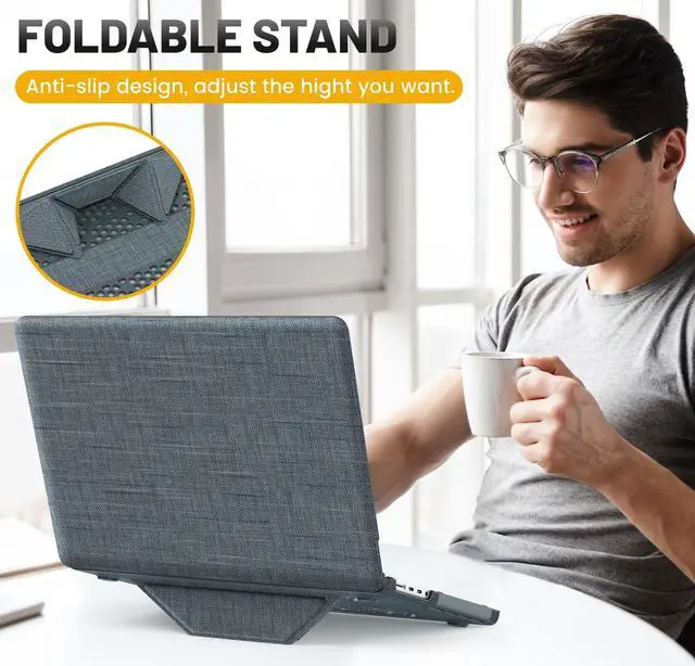Alt view image 5 of 5 - HXCASEAC Case Compatible with MacBook Pro 14 inch Case 2024 2023 2022 2021 with Foldable Stand, Anti-Scratching Protective Cover (M4 M3 M2 M1) A3401 A3112 A2918 A2992 A2779 A2442 Fabric, Grayish Blue