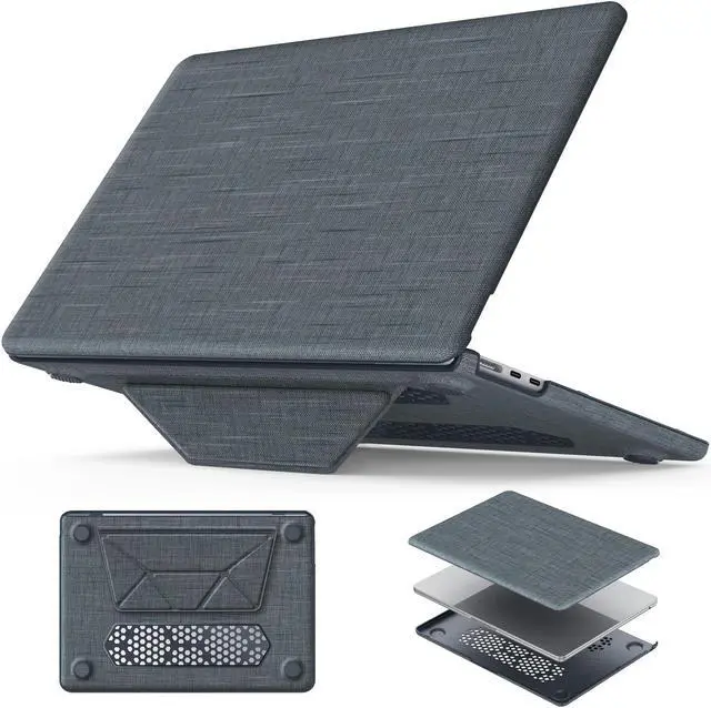 Main image of HXCASEAC Case Compatible with MacBook Air 13.6 inch Case 2025 2024 2022 with Foldable Stand, Anti-Scratching Protective Hard Shell Cover for M4 M3 M2 A3240, A3113, A2681 Fabric, Grayish Blue