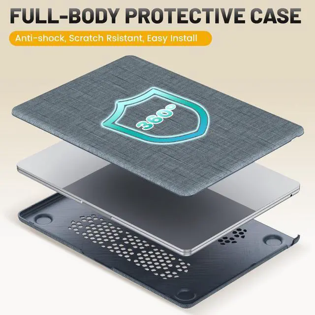 Alt view image 3 of 5 - HXCASEAC Case Compatible with MacBook Air 13.6 inch Case 2025 2024 2022 with Foldable Stand, Anti-Scratching Protective Hard Shell Cover for M4 M3 M2 A3240, A3113, A2681 Fabric, Grayish Blue